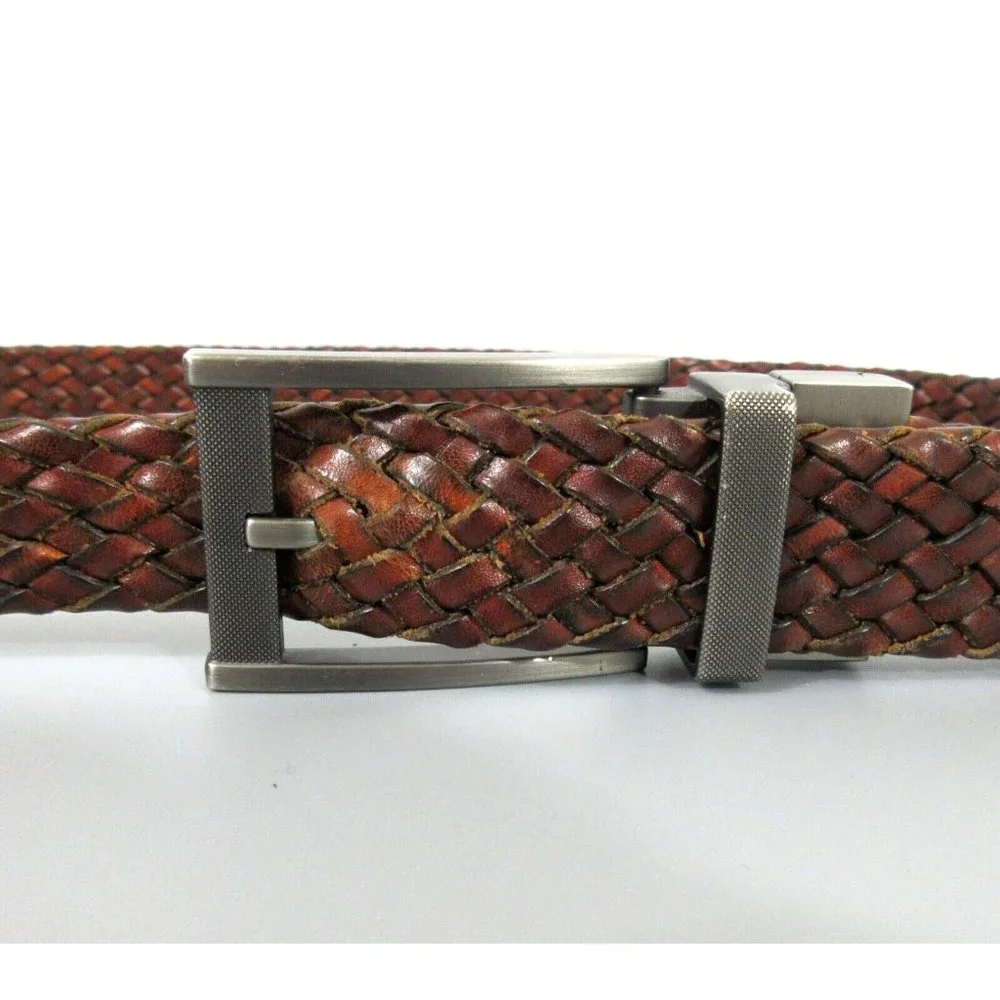 Beltox Fine Casual Leather Brown Braided Belt Sz 40 Metal Buckle 1 1/4” x 42.5